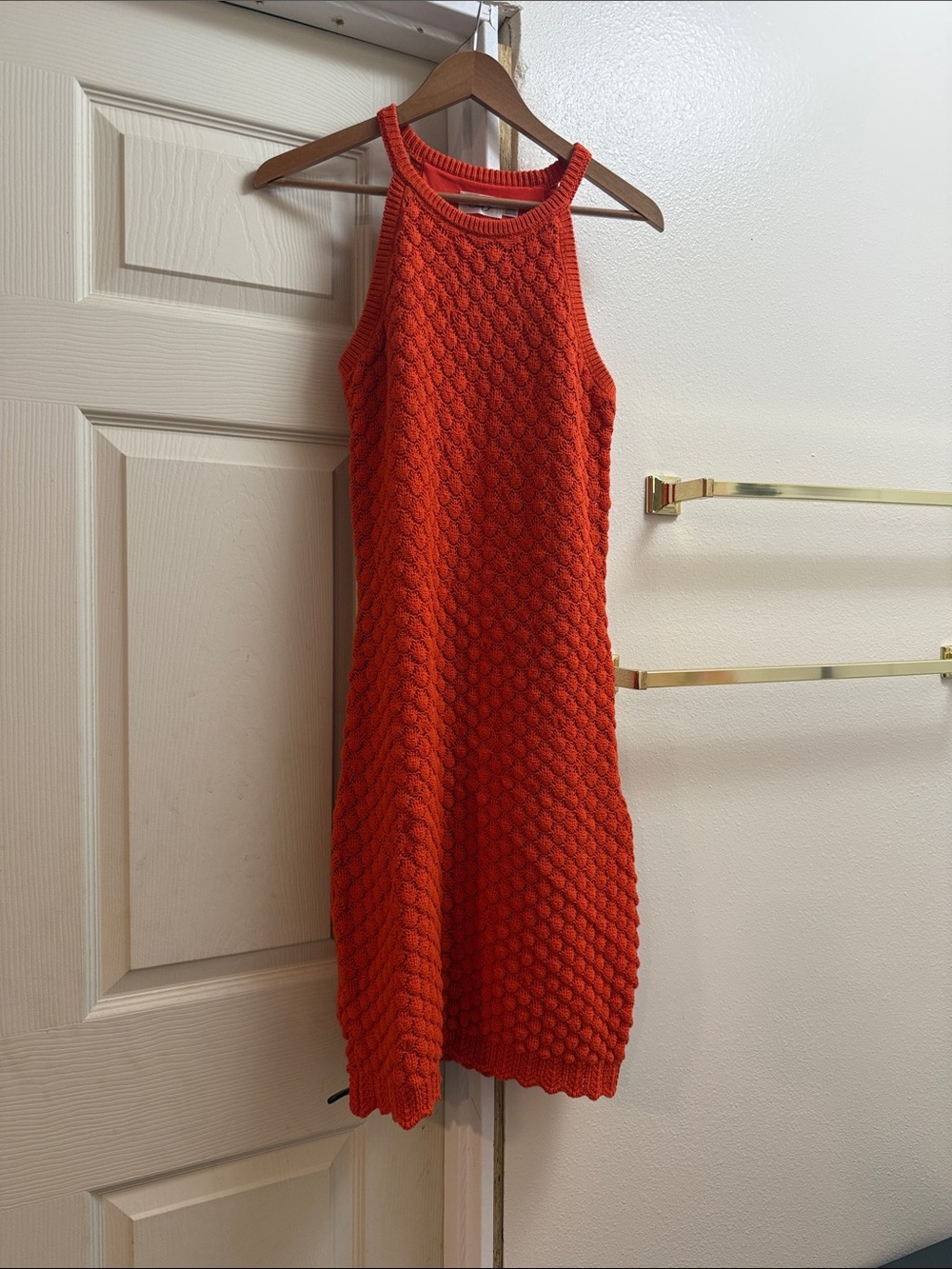 Eliza J Orange Textured Knit Halter Midi Dress